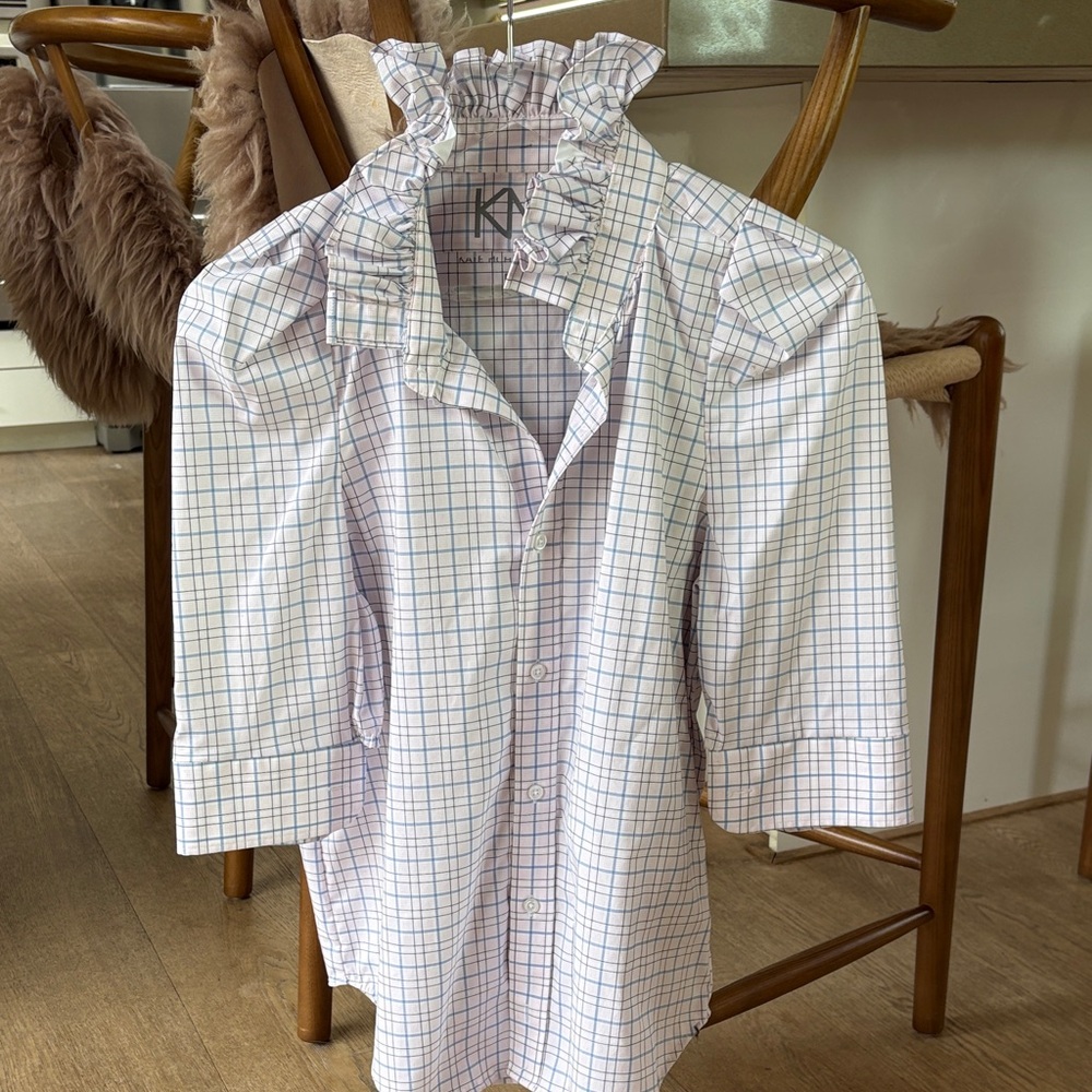 KMJ Women's Ruffled Checkered Blouse